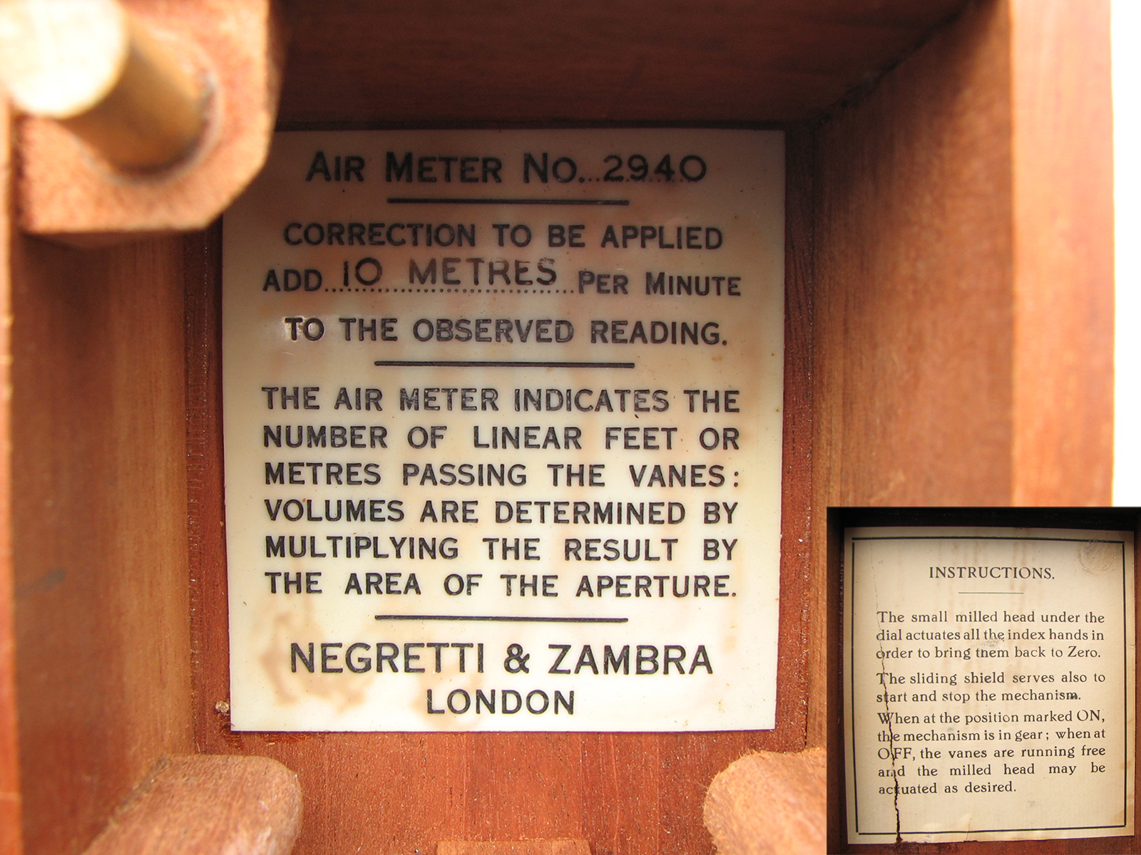 Negretti & Zambra, London medium speed Air Meter in mahogany case